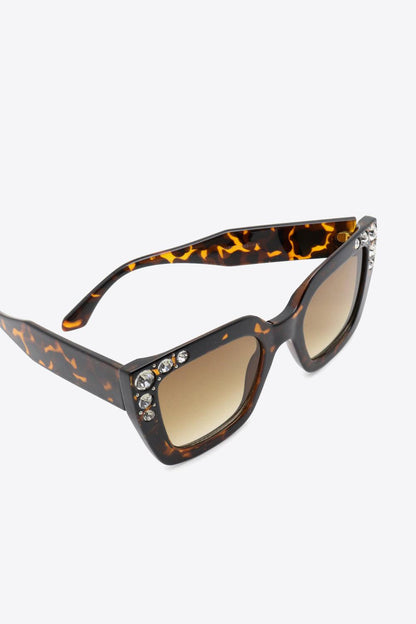 Rhinestone Polycarbonate Sunglasses - SteelBlue