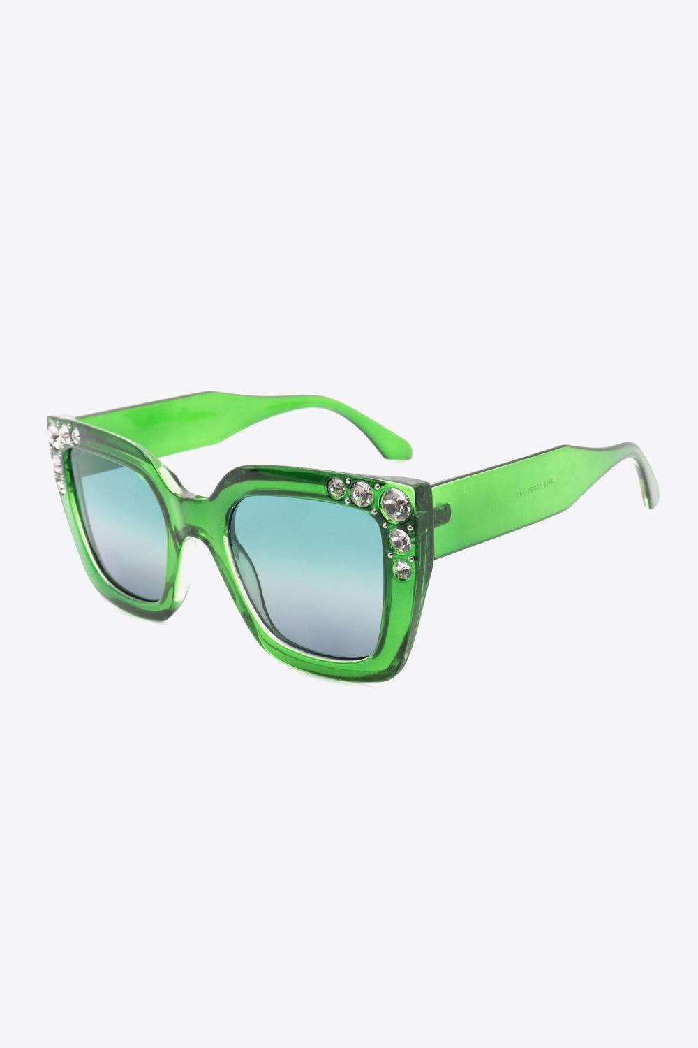 Rhinestone Polycarbonate Sunglasses - SteelBlue