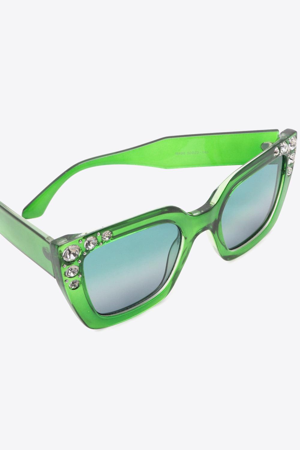 Rhinestone Polycarbonate Sunglasses - SteelBlue