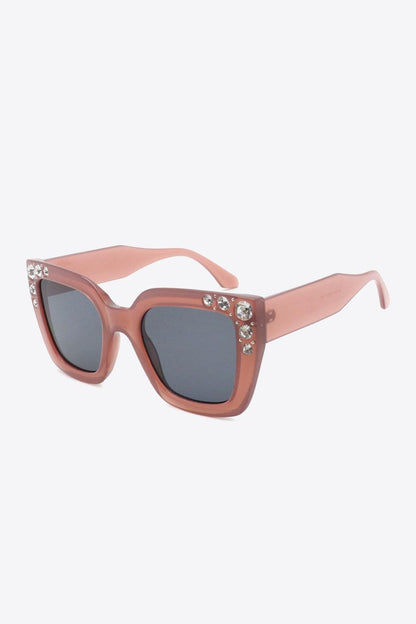 Rhinestone Polycarbonate Sunglasses - SteelBlue