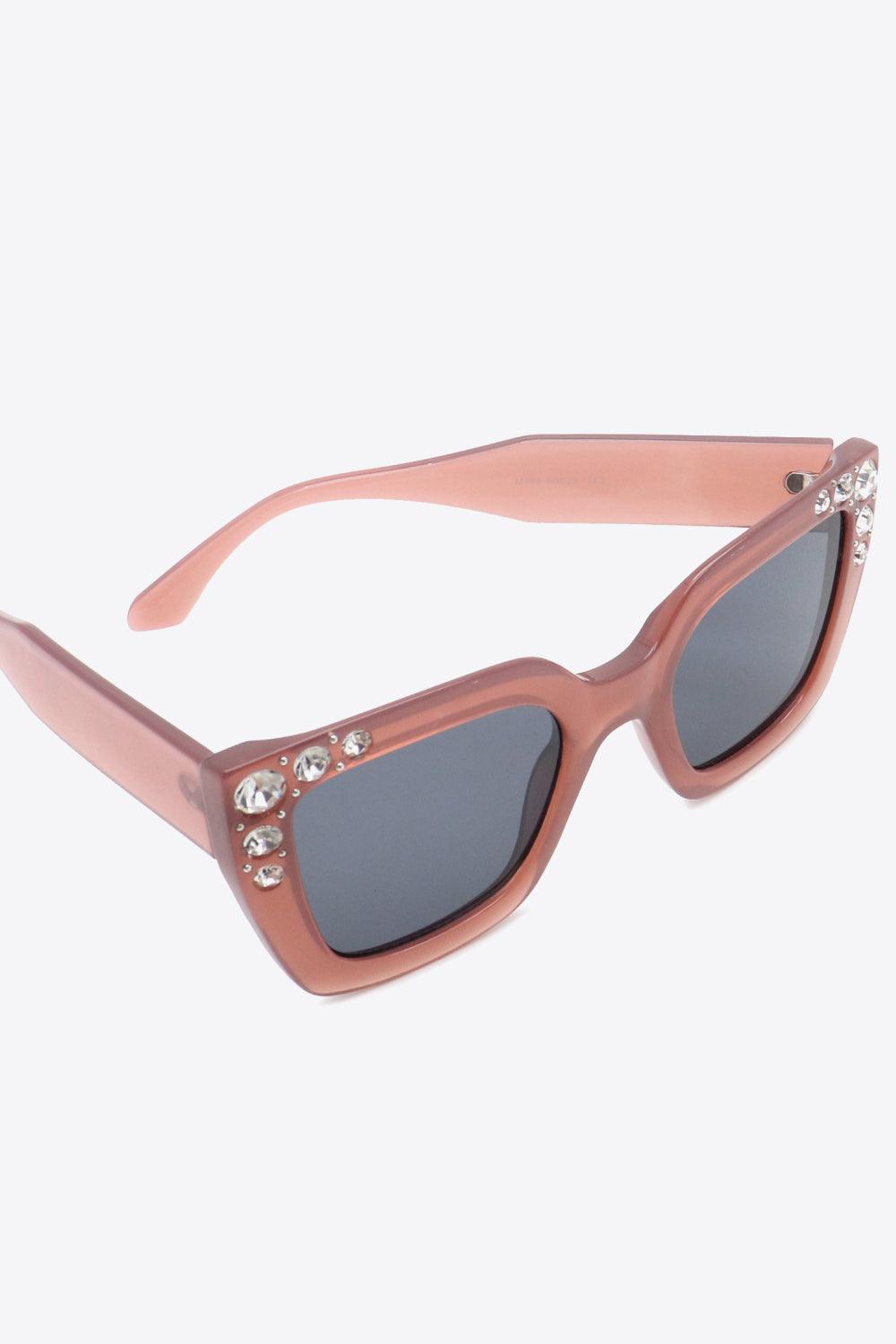 Rhinestone Polycarbonate Sunglasses - SteelBlue