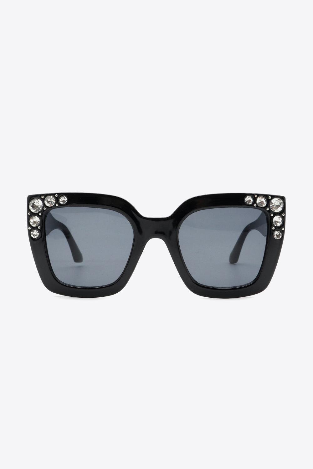 Rhinestone Polycarbonate Sunglasses - SteelBlue