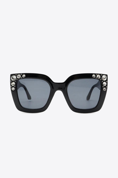 Rhinestone Polycarbonate Sunglasses - SteelBlue