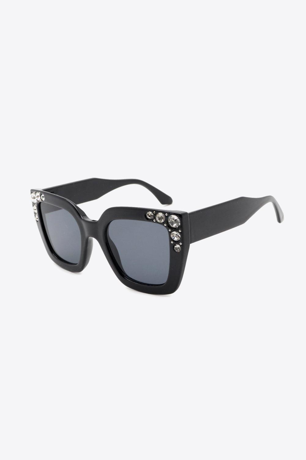 Rhinestone Polycarbonate Sunglasses - SteelBlue