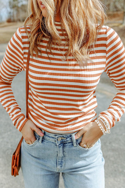 Striped Mock Neck Long Sleeve Top - SteelBlue & Co.