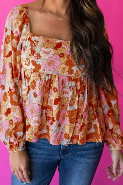 Smocked Square Neck Balloon Sleeve Blouse