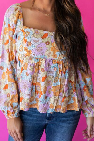 Smocked Square Neck Balloon Sleeve Blouse