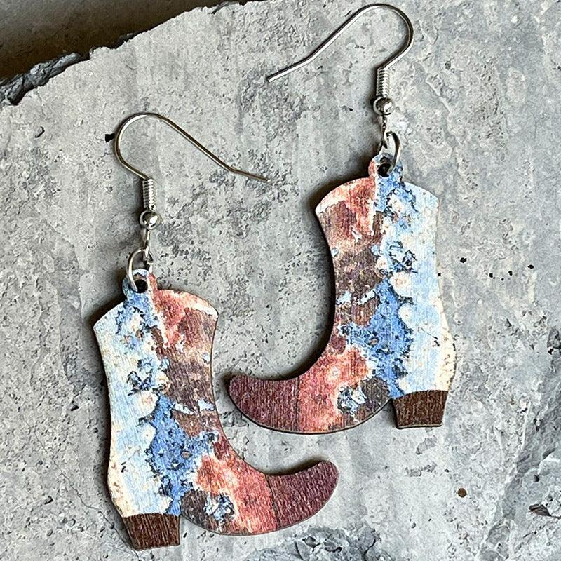 Boots Shape Wooden Dangle Earrings - SteelBlue