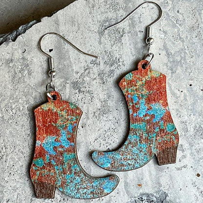 Boots Shape Wooden Dangle Earrings - SteelBlue