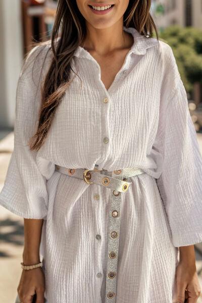 Button Up Collared Neck Shirt Dress - SteelBlue & Co.