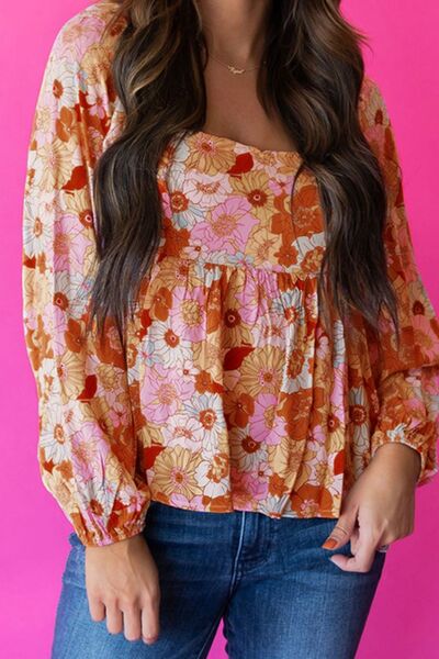 Smocked Square Neck Balloon Sleeve Blouse