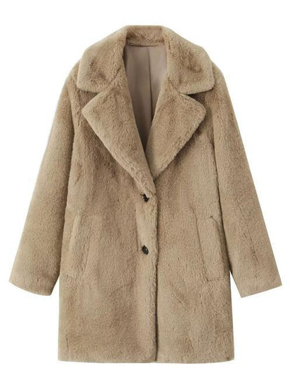 Faux Fur Button Up Lapel Neck Coat with Pocket - SteelBlue & Co.