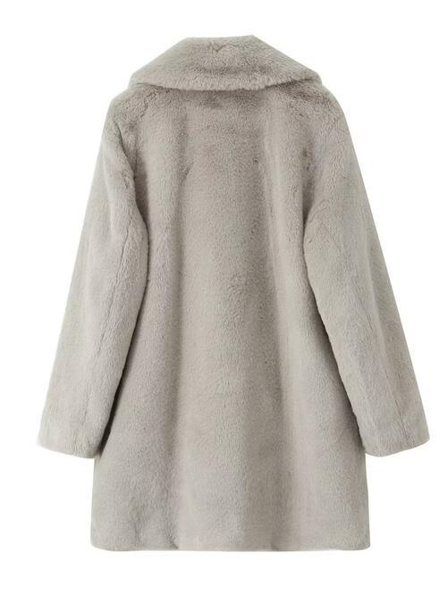 Faux Fur Button Up Lapel Neck Coat with Pocket - SteelBlue & Co.