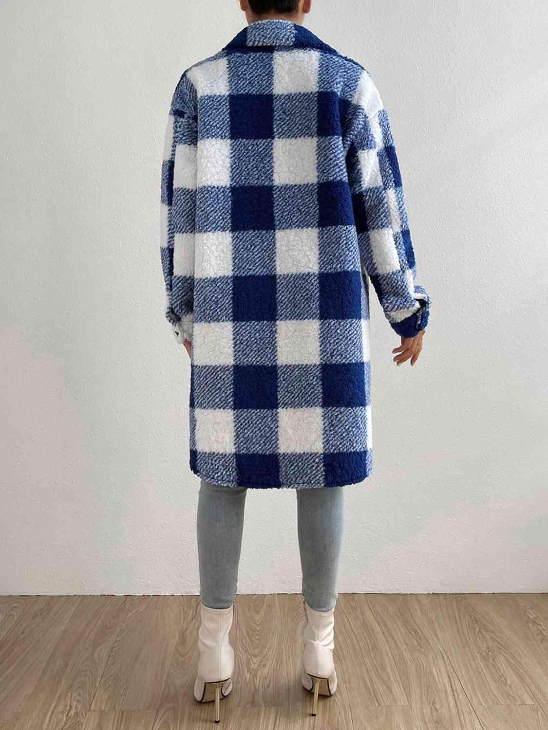 Plaid Collared Neck Button Down Coat - SteelBlue & Co.