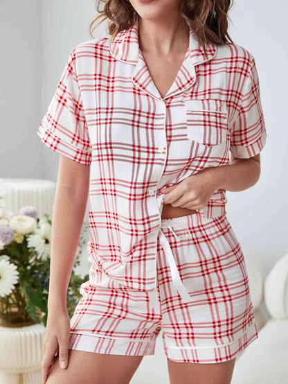 Plaid Shirt and Shorts Lounge Set - SteelBlue & Co.