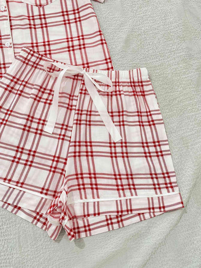 Plaid Shirt and Shorts Lounge Set - SteelBlue & Co.