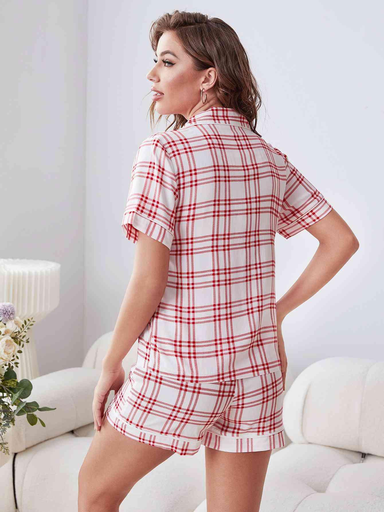 Plaid Shirt and Shorts Lounge Set - SteelBlue & Co.