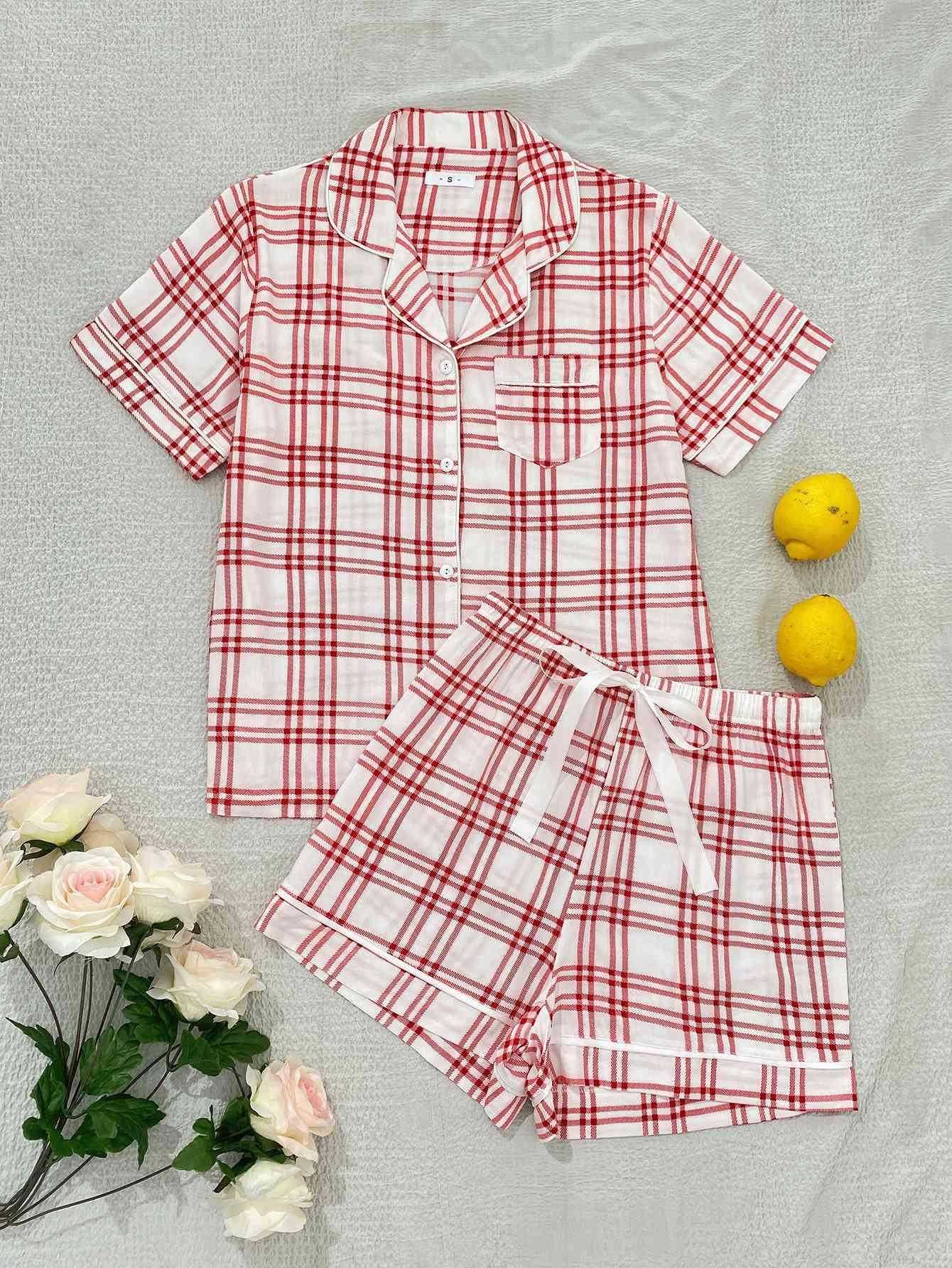 Plaid Shirt and Shorts Lounge Set - SteelBlue & Co.