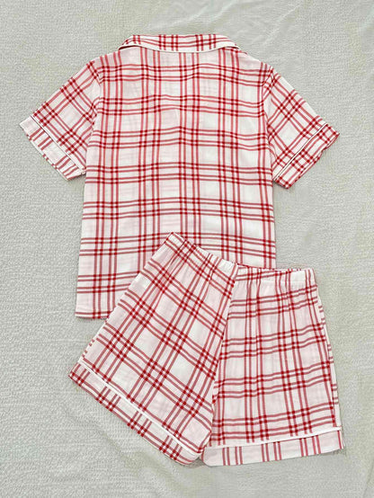 Plaid Shirt and Shorts Lounge Set - SteelBlue & Co.