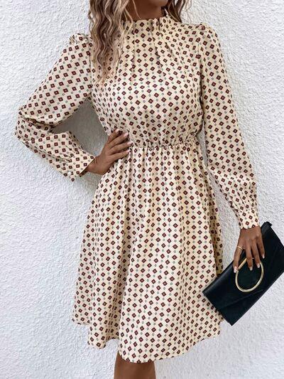 Ruched Mock Neck Long Sleeve Dress