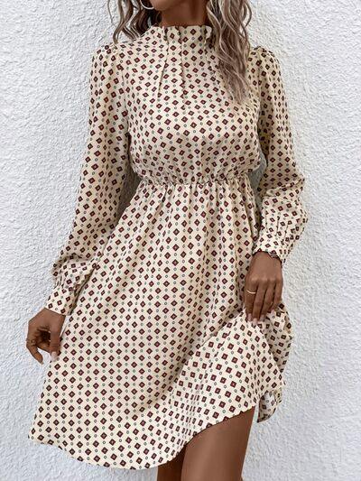 Ruched Mock Neck Long Sleeve Dress