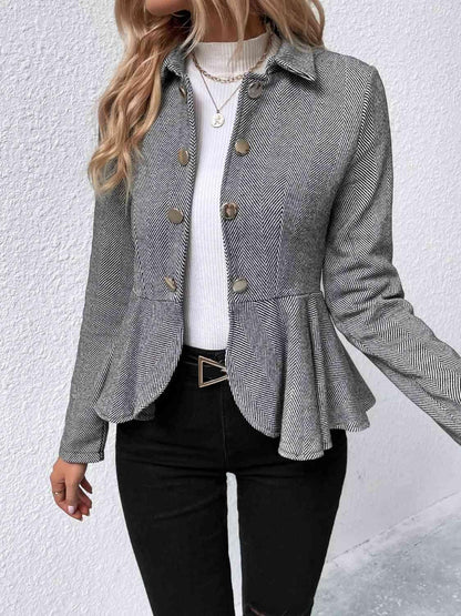 Ruffle Hem Collared Blazer - SteelBlue & Co.