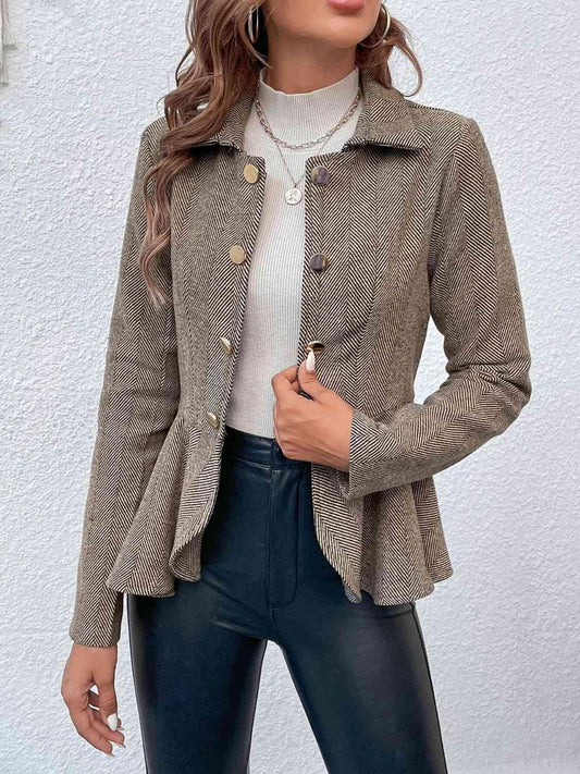 Ruffle Hem Collared Blazer - SteelBlue & Co.