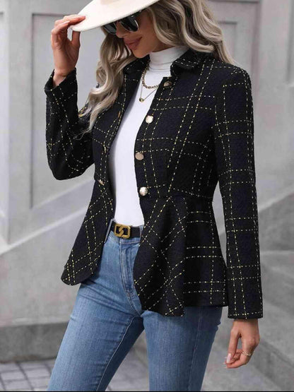 Ruffle Hem Collared Blazer - SteelBlue & Co.