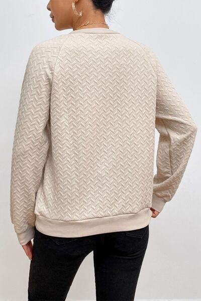 Texture Round Neck Long Sleeve Sweatshirt - SteelBlue & Co.