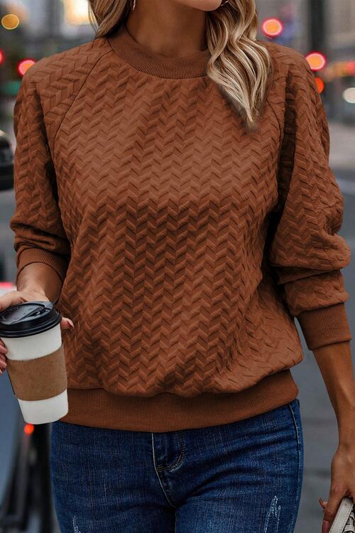 Texture Round Neck Long Sleeve Sweatshirt - SteelBlue & Co.