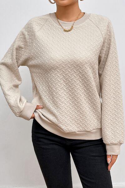 Texture Round Neck Long Sleeve Sweatshirt - SteelBlue & Co.