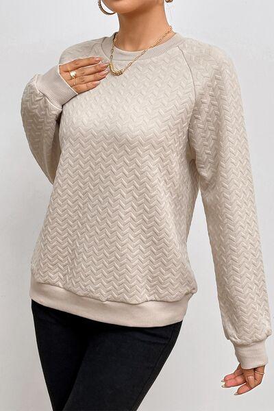 Texture Round Neck Long Sleeve Sweatshirt - SteelBlue & Co.