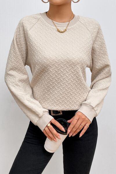 Texture Round Neck Long Sleeve Sweatshirt - SteelBlue & Co.