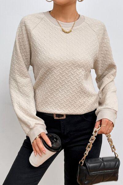 Texture Round Neck Long Sleeve Sweatshirt - SteelBlue & Co.